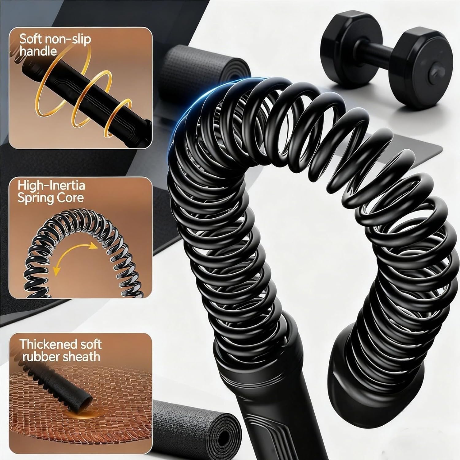 Adjustable Ropeless Battle Ropes Training with Poster, Portable Cordless Battle Ropes for Home Gym, 3 Lbs Per Pair, Strength Building, HIIT and Low-Impact Aerobic Training for Men & Women
