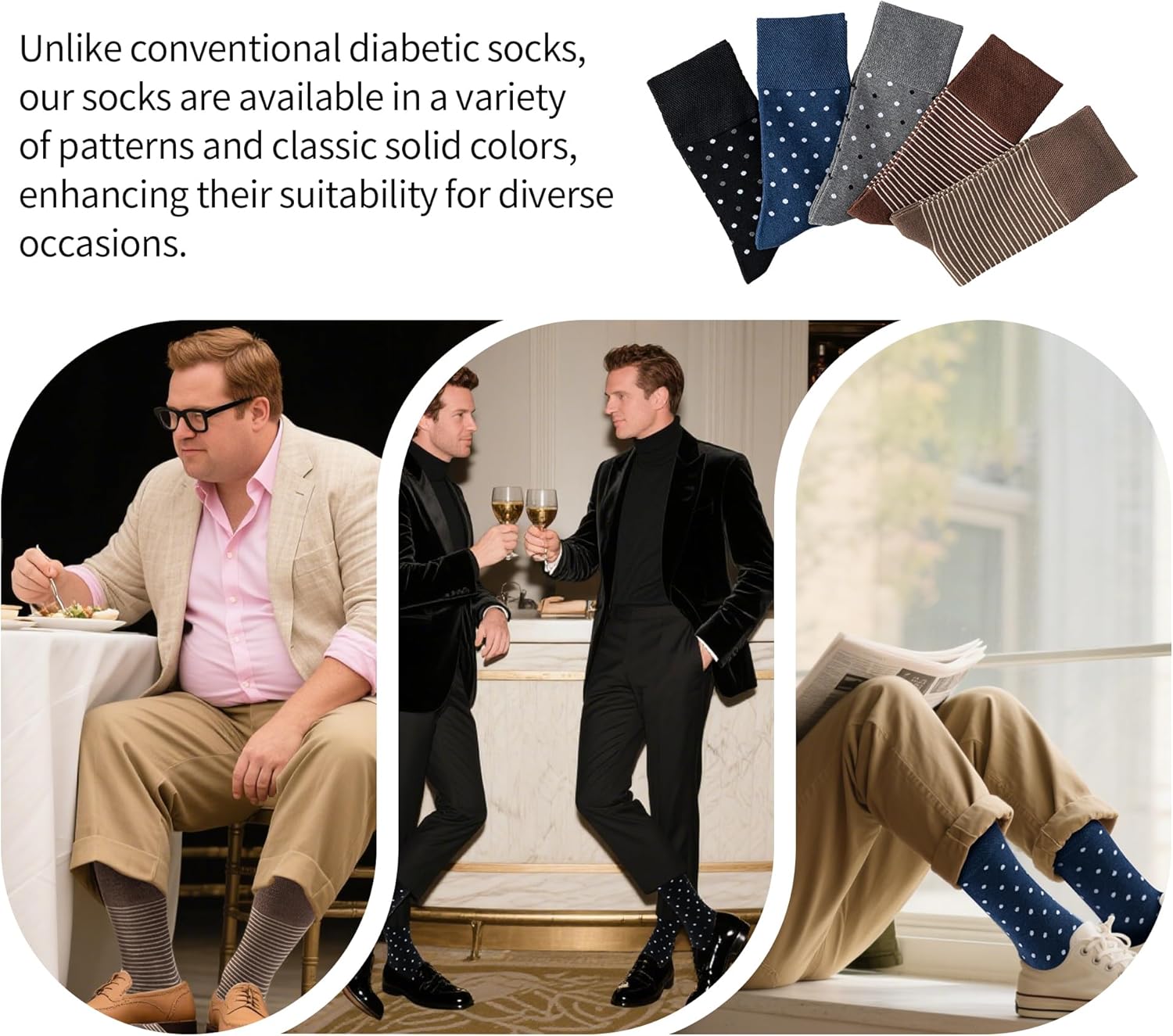 5 Pairs Diabetic Socks for Men,Viscose from Bamboo Non Binding Top Crew Dress Socks for Edema,Sensitive Feet - Image 6