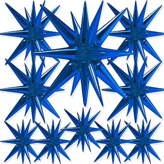 PartyWoo Navy Blue Star Spike Balloons 10pcs Explosion Foil Mylar Balloons