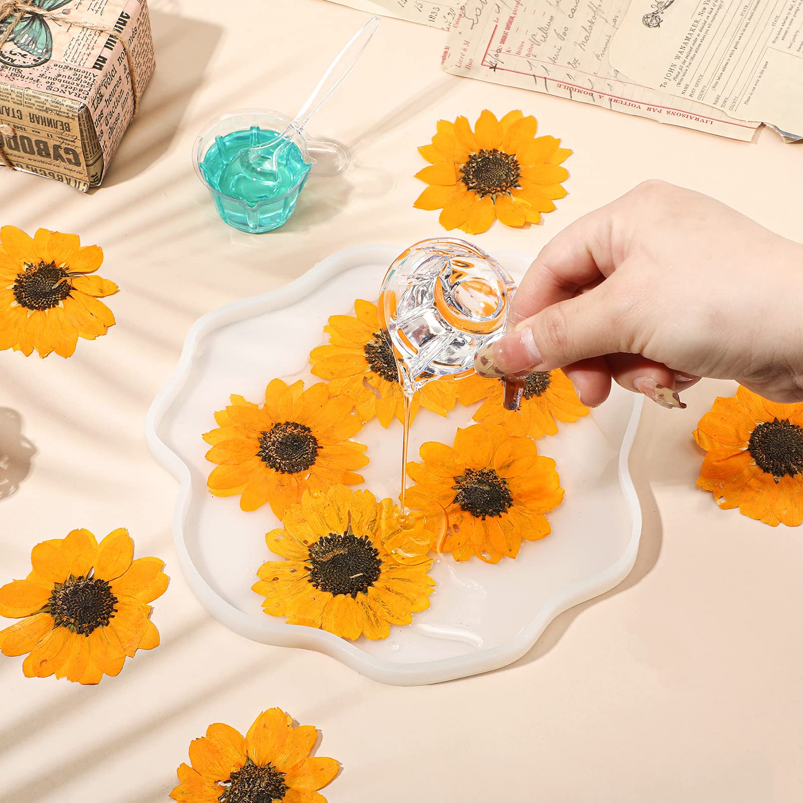 Gepresste Blumen zum Basteln, getrocknete, gepresste Sonnenblumen für Harz, Mini-Sonnenblumen, echte Natur, getrocknete Sonnenblumen, Großpackung, gelbe getrocknete Sonnenblumenblätter für Schmuck