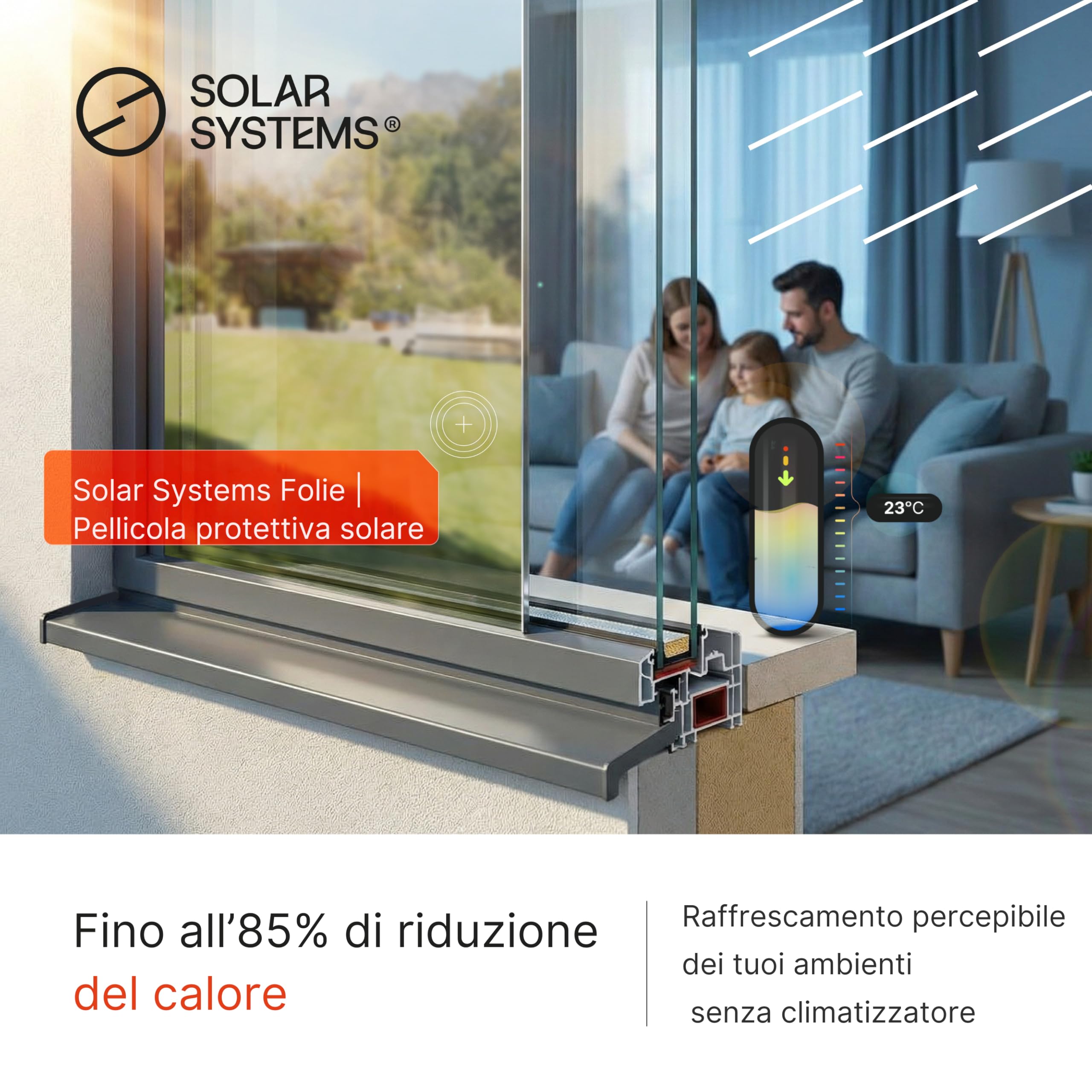 SOLAR SYSTEMS - Pellicola per finestre protezione solare - Pellicola protezione solare finestra esterna - con protezione privacy, autoadesiva - protezione termica, solare, UV - 75x200cm