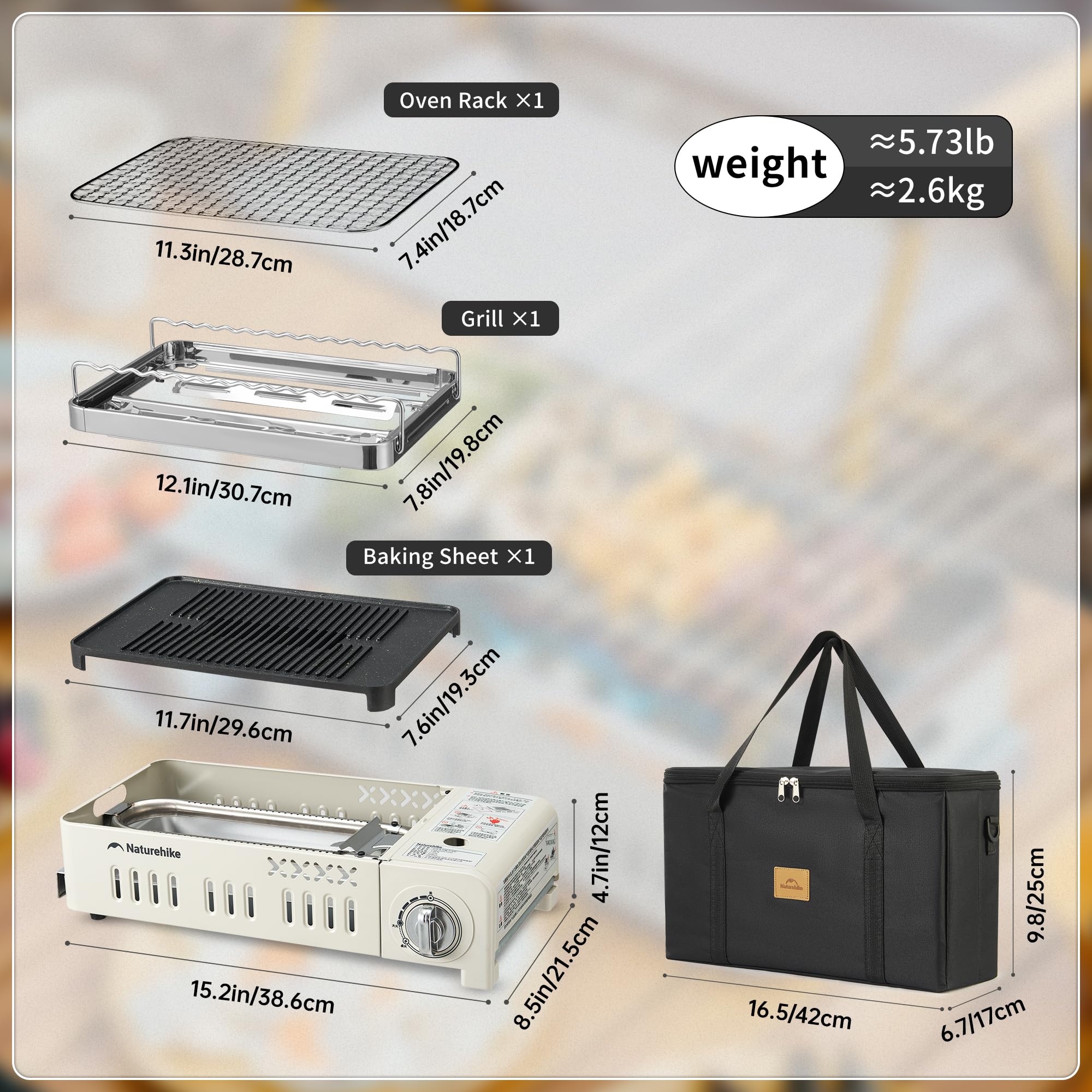 Naturehike Butan Gaskocher tragbarer Gasgrill Outdoor Campingkocher Campinggrill mit Grillplatte Grillrost und Tragetasche Gasherd Set für Picknick, Balkon, Garten
