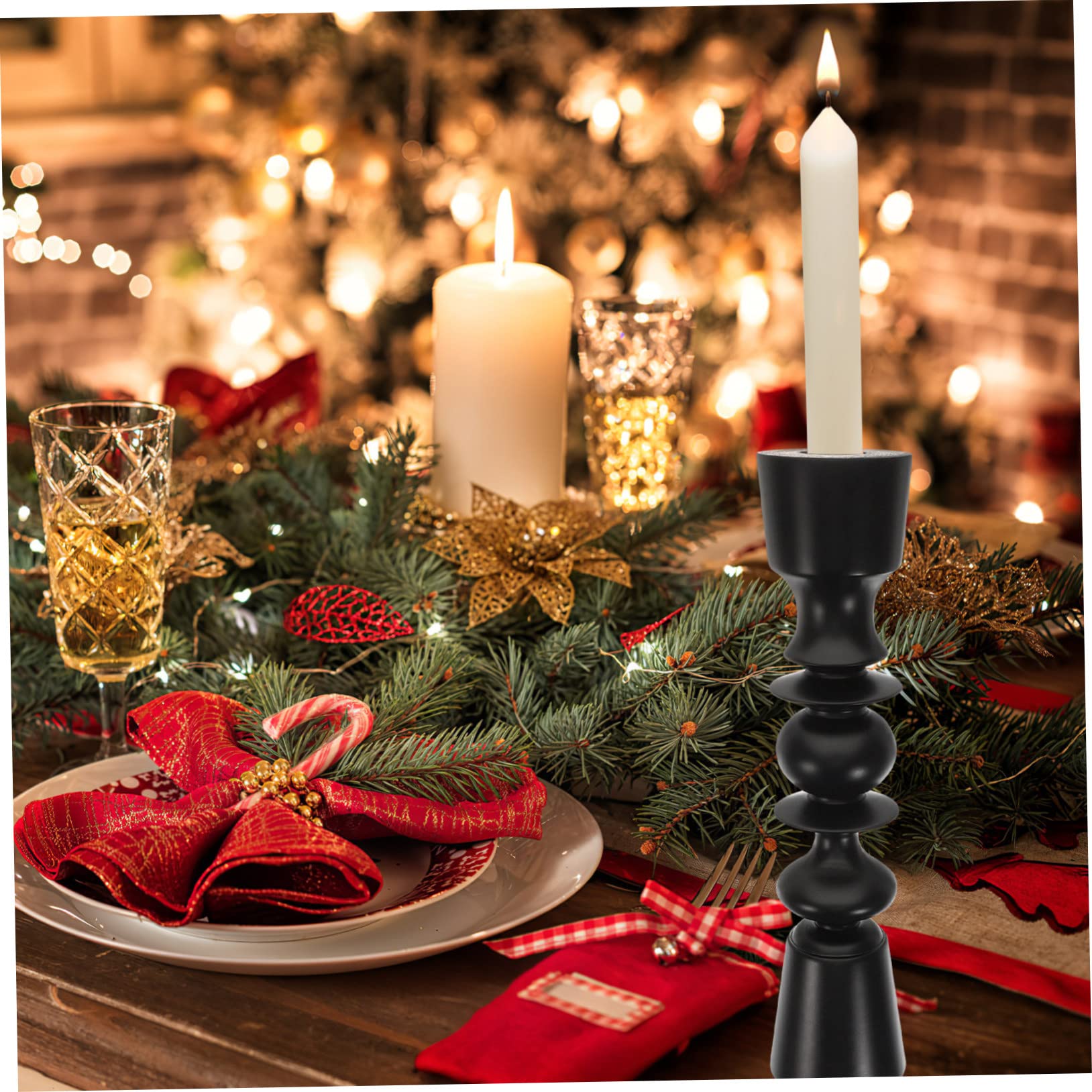 Candelabro de Madera Maciza Estilo Europeo para Boda y Mesa | Negro, Diseño Retro y Sencillo, Adorno para Dormitorio y Fiestas de Invierno, Pieza Central de Mesa