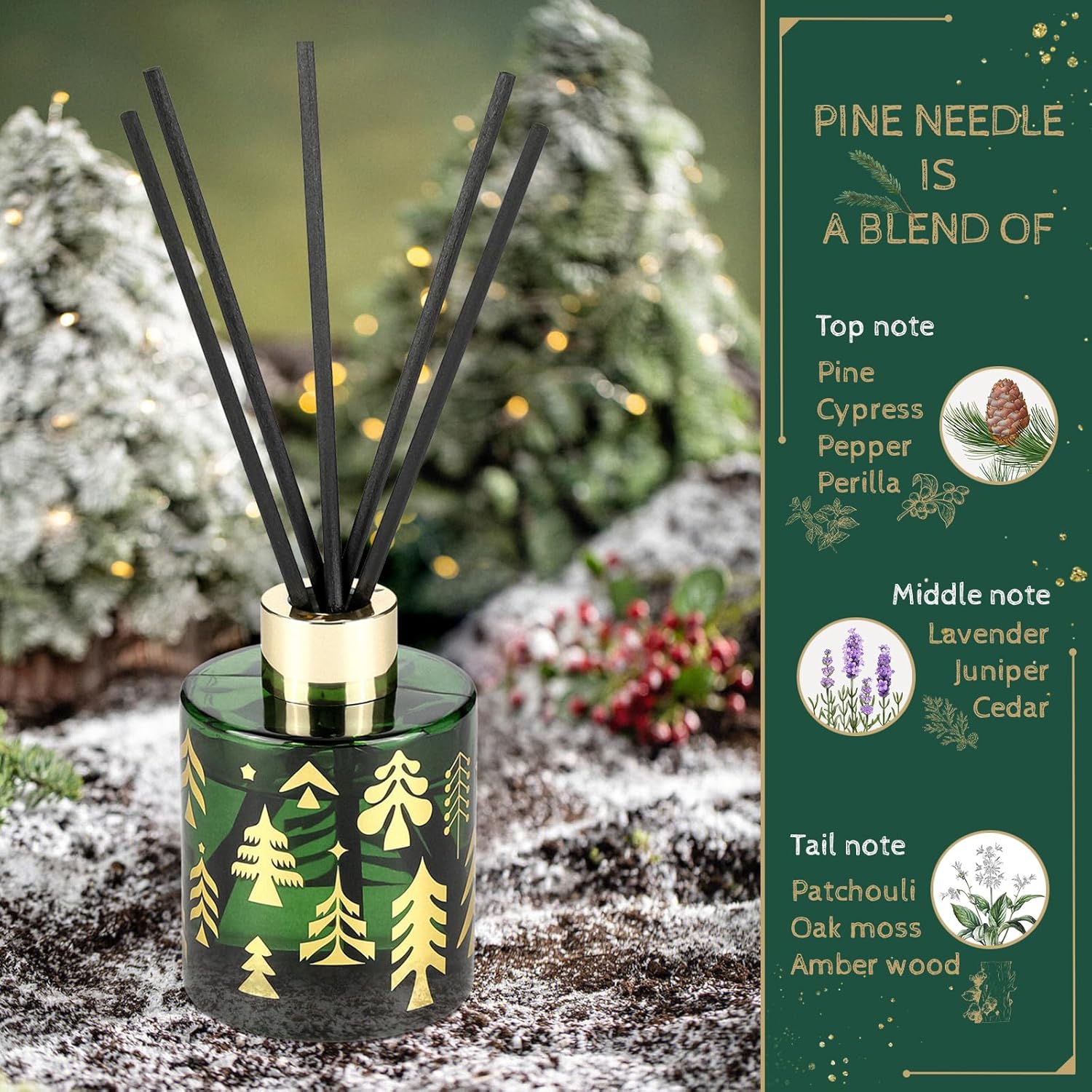 Brakula Reed Diffuser Set, Christmas Bottle Design with 2 Scent,Home Decor Bedroom Living Room Bathroom Office, Stick Diffuser with Essential Oil - Image 2