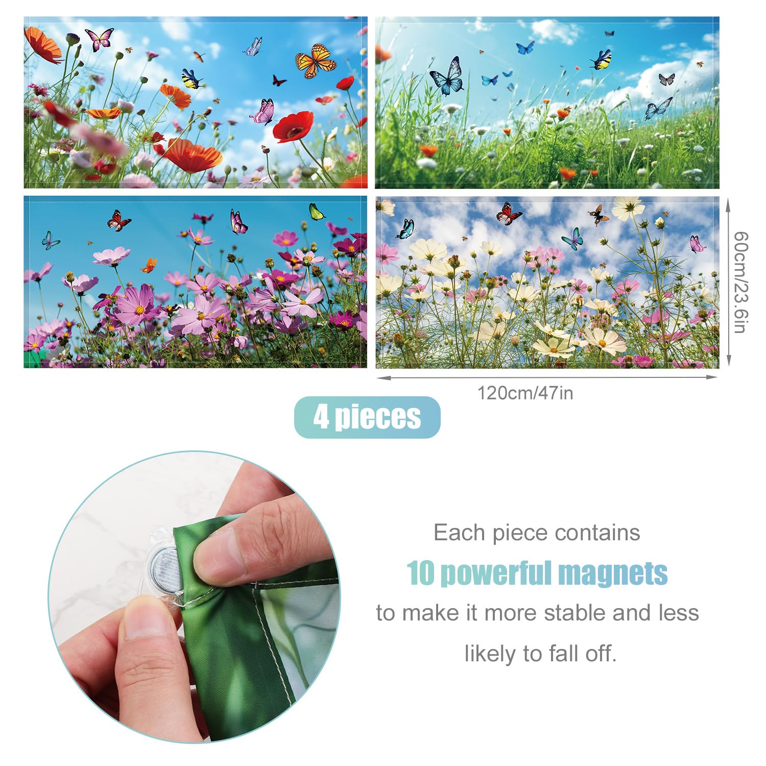 4pcs Fluorescent Light Covers for Ceiling Lights 47x23.6 Inch Magnetic Drop Ceiling Light Cover Filters Shade 4 Styles Flowers and Butterflies Fabric Overhead Light Cover for Classroom Home - Image 2