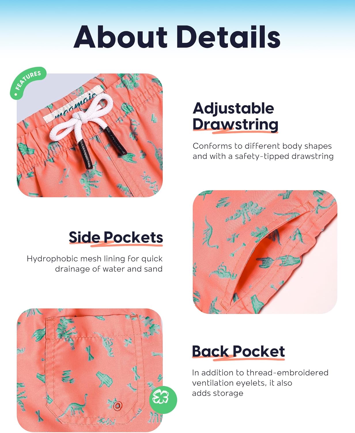 maamgic Swim Trunks Boys Quick Dry Toddler Bathing Suits for Kids Swimsuit Above The Knee Boys Swim Shorts - Image 3