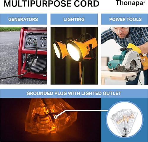 Miniatura 27 de SJTW - Cable de extensión iluminado para exteriores de 3 tomas de corriente, calibre 12, 15 amperios, cable de extensión de alimentación resistente