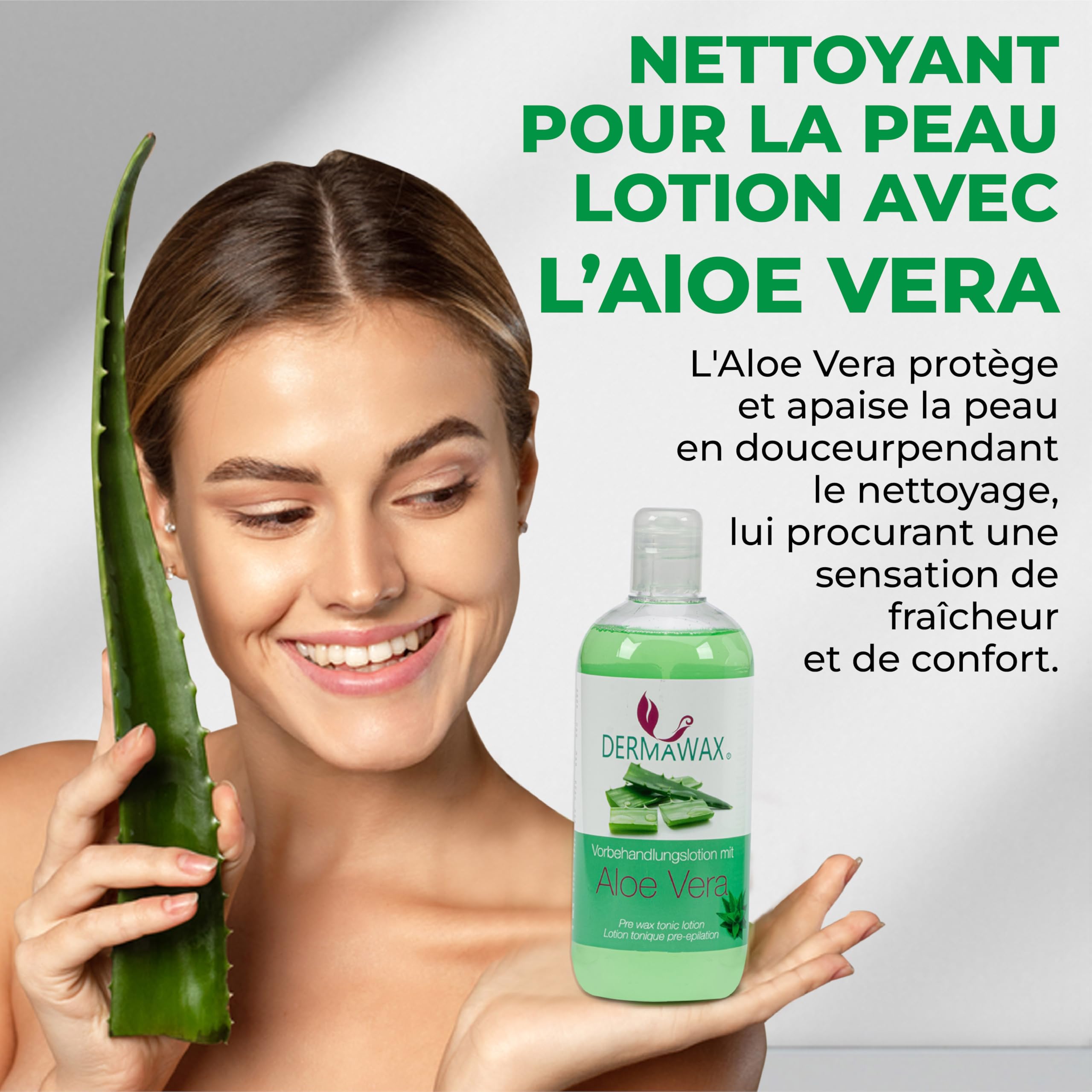 Dermawax Kit Pré & Post Épilation 2x500 ml – Lotion Tonique Aloe Vera Avant Cire Chaude, Perles de Cire ou Sugaring + Lait Après-Épilation Aloe Vera – Soin Homme & Femme – Made in Italy