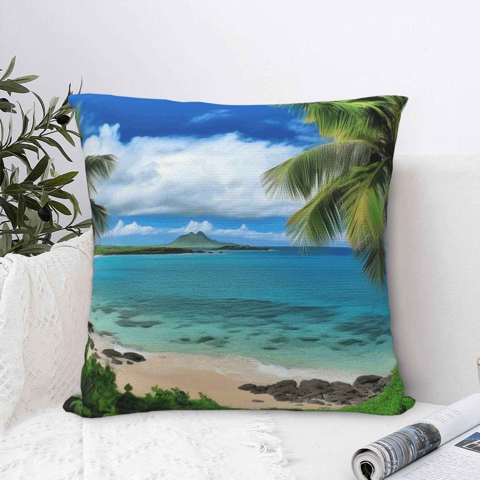 FodPand Luxury Velvet Throw Pillow Covers 24"x24" Super Soft Decorative Pillow Cases - Tropical Palm Tree Hawaii Beach Pillowcases Modern Lumbar Cushion Cases for Couch Sofa Bed Pillow Shams