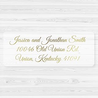 60ct - Gold or Color Foil Wedding Invitation Return Address Labels, Clear Transparent Return Address Stickers (#318-CF)