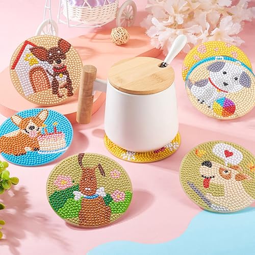 Miniatura 3 de PandaHall Kit de arte de posavasos de pintura de diamante de girasol 5D, 8 piezas, patrón de flores, mandala de taladro completo, base de corcho con