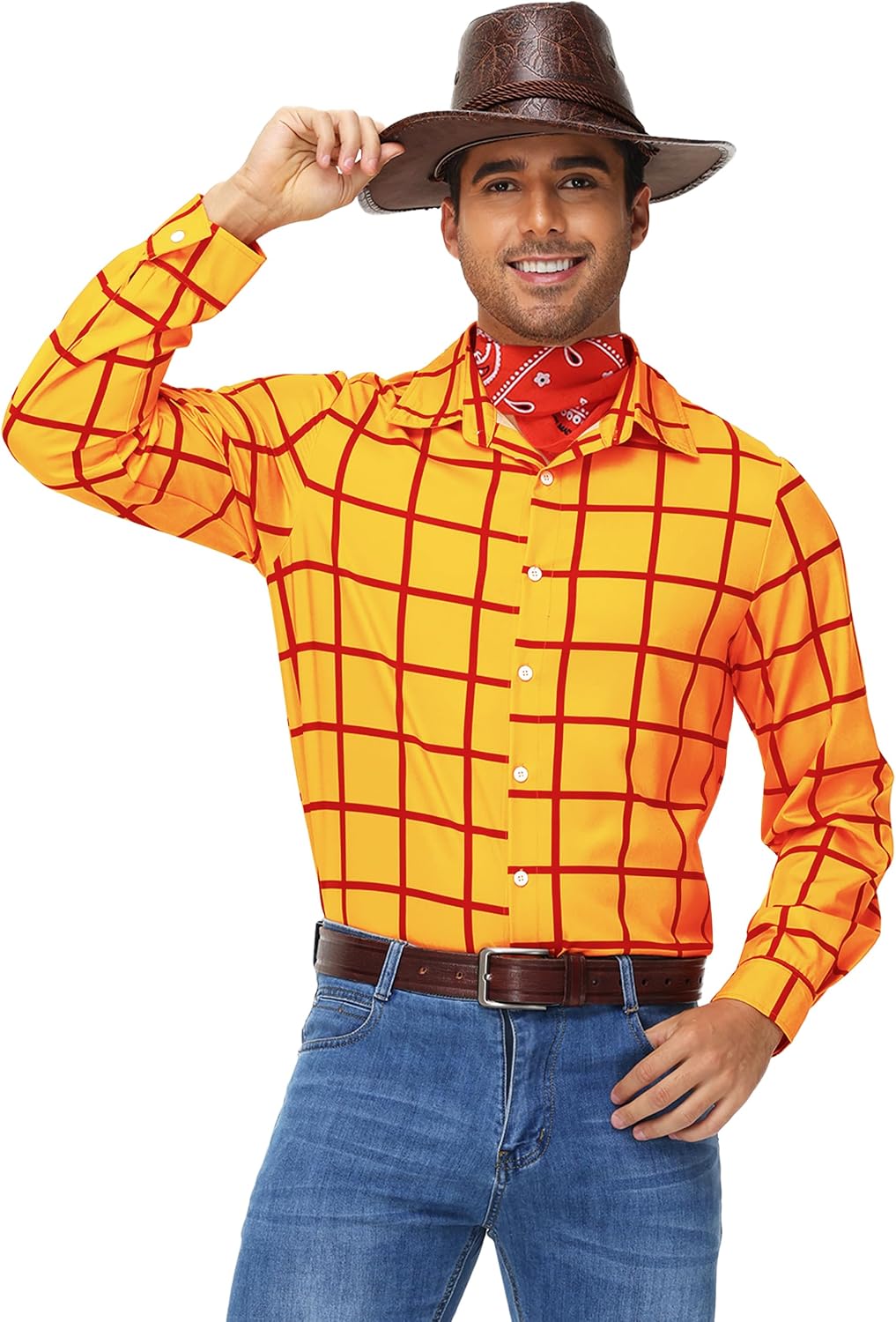 Remimi Adult Kids Halloween Yellow Plaid Top Family Cartoon Button Shirts