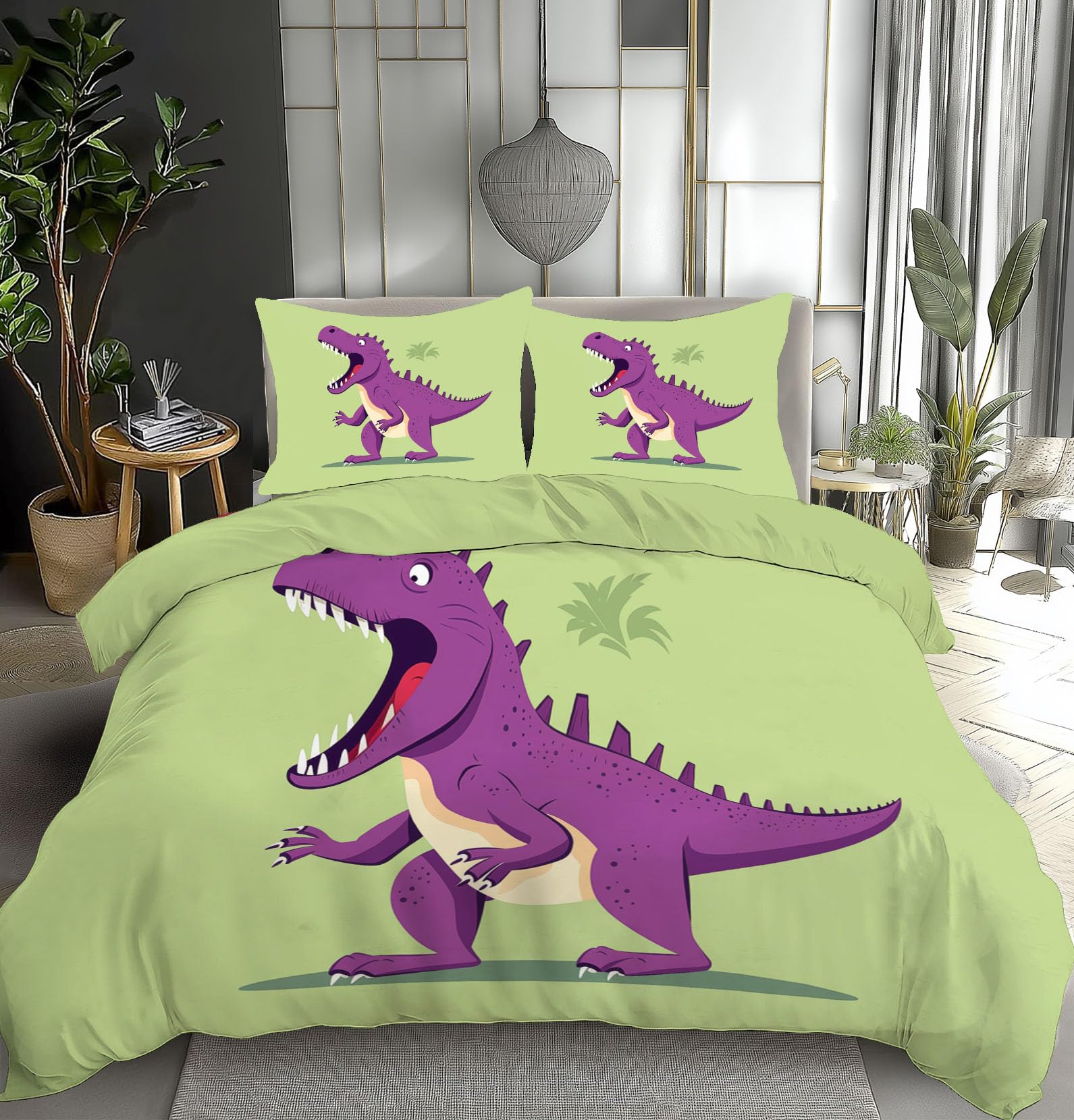 Parure de couette Tyrannosaurus Rex pour chambre enfant verte