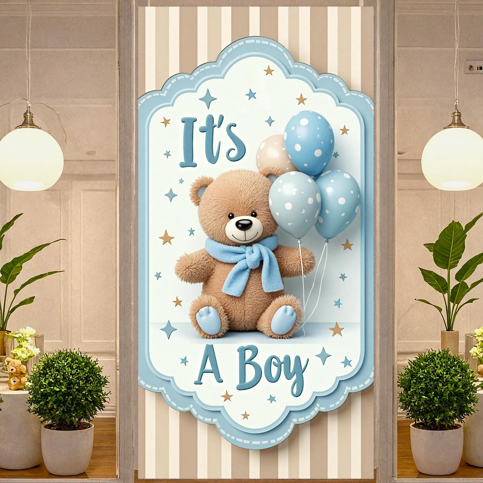 Blue Bear Baby Shower Decorations for Boys It's A Boy Door Cover Gender Reveal Banner Backdrop for Front Door Baby Boy Birthday Baby Shower Pregnancy Announcement Party Supplies