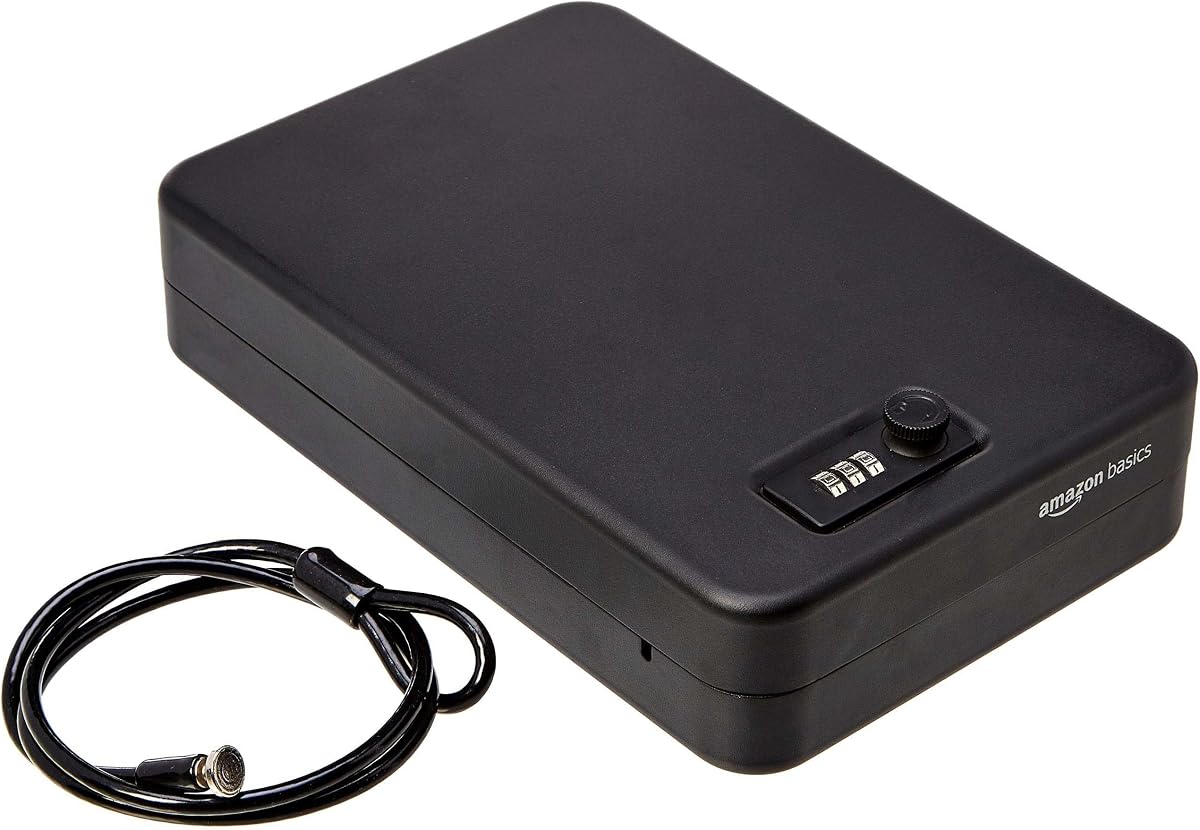 Amazon Basics Portable Security Case Lock Box Safe with Combination Lock for Documents, Valuables and Personal Items, XXL, Black