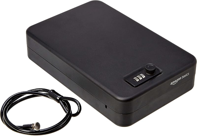 Amazon Basics Portable Security Case Lock Box Safe with Combination Lock for Documents, Valuables and Personal Items, XXL, Black