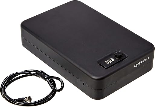 Amazon Basics Portable Security Case Lock Box Safe with Combination Lock for Documents, Valuables and Personal Items, XXL, Black