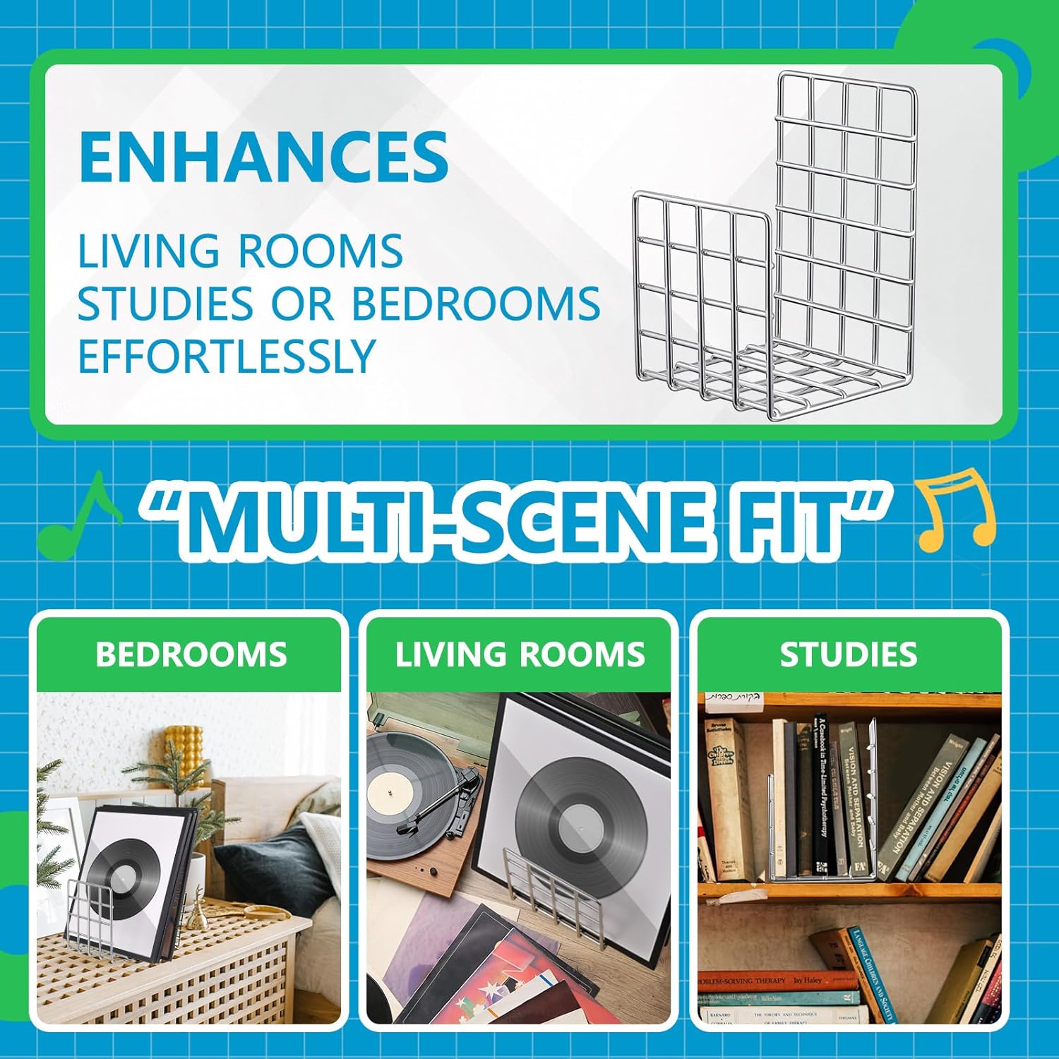 Metal Magazine Rack Holder, 304 Stainless Steel Metal Vinyl Record Stand Holder Record Book Stand Multipurpose Storage Display for Album Lps Magazine File Organizer Living Room Bedroom Office