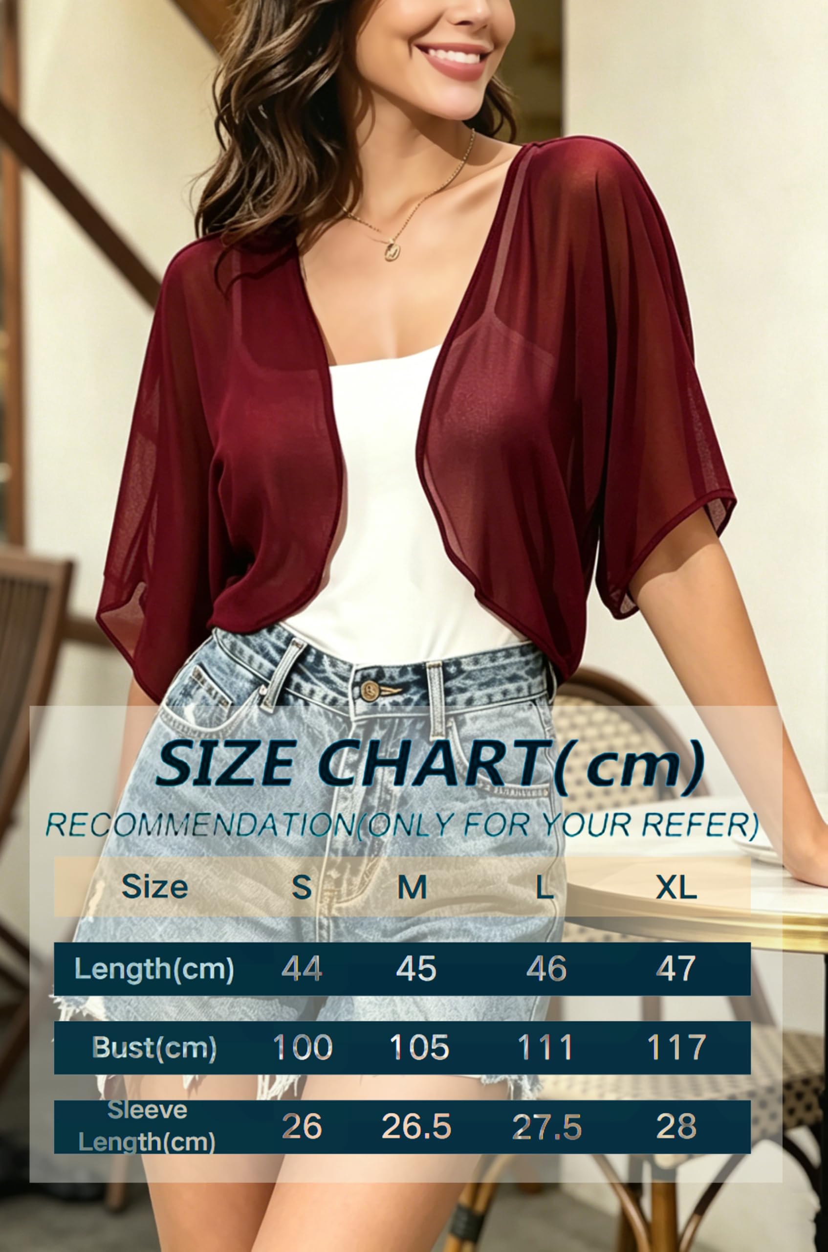 Damen Chiffon Bolero Festlich Elegant Shrug Top Kurze Strickjacke Casual Kurzarm Bolerojacke Leicht Cardigan Open Front Bolerojacke Schulterjacke Tops