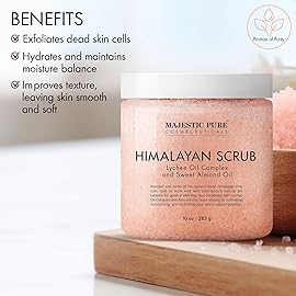 MAJESTIC PURE Himalayan Salt Body Scrub with Lychee Oil, Exfoliating Salt Scrub to Exfoliate & Moisturize Skin, Deep Cleansing - 10 oz