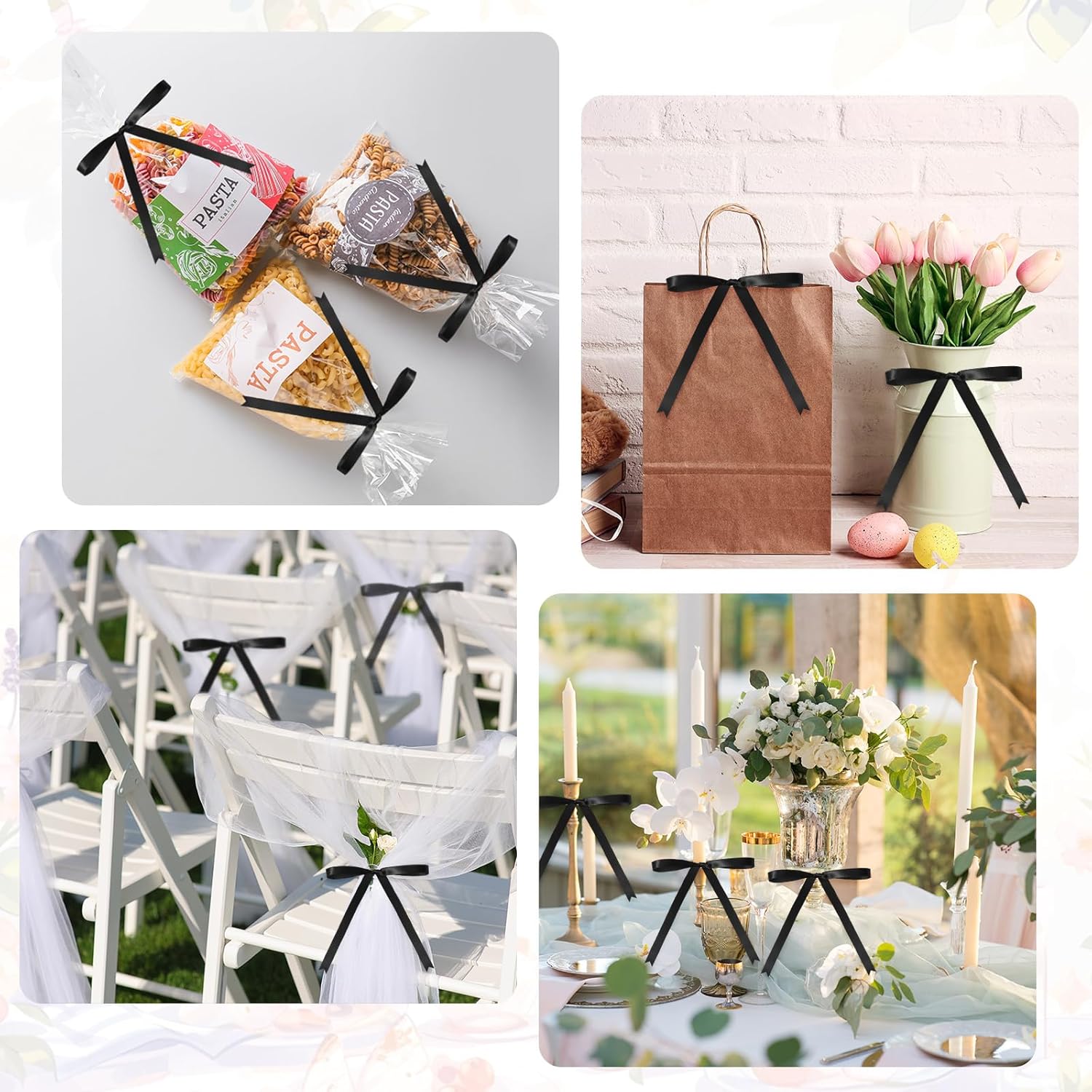 Riceshoot Black 50 Pcs Stain Ribbon Bows 5x7 Inch Twist Tie Bows for Gift Wrapping Cake Treat Bags Craft DIY Gift Wedding Baby Shower Birthday Party Decorations - Image 6