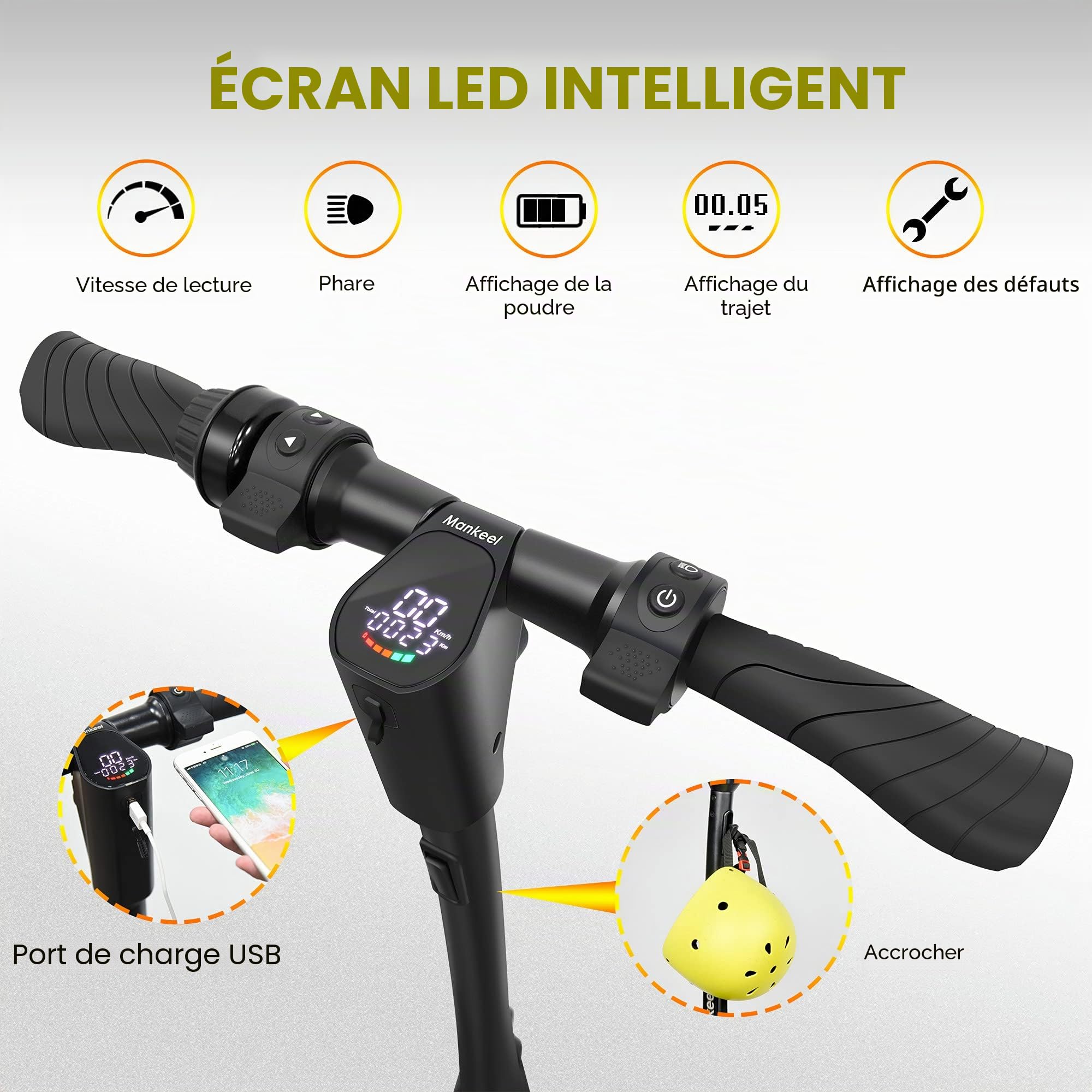 Trottinette électrique Pliable pour Adultes avec Roues Solides de 10 inch, Moteur Max. 1200W, Portée de 50-65 km, 25 km/h, Idéal pour Les Adolescents et Les Adultes (Ampères-Heures, 10.4)