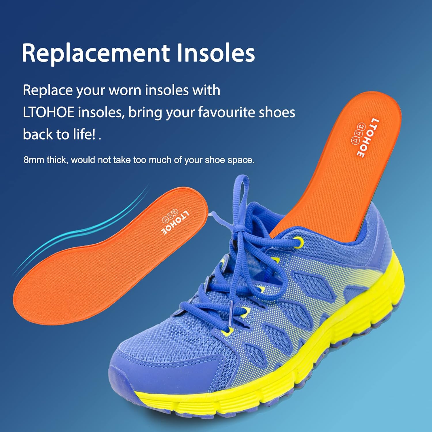 LTOHOE Memory Foam Insoles for Men - Replacement Insoles for Running, Hiking, Sneakers - 8mm Orange US 9 - Image 5