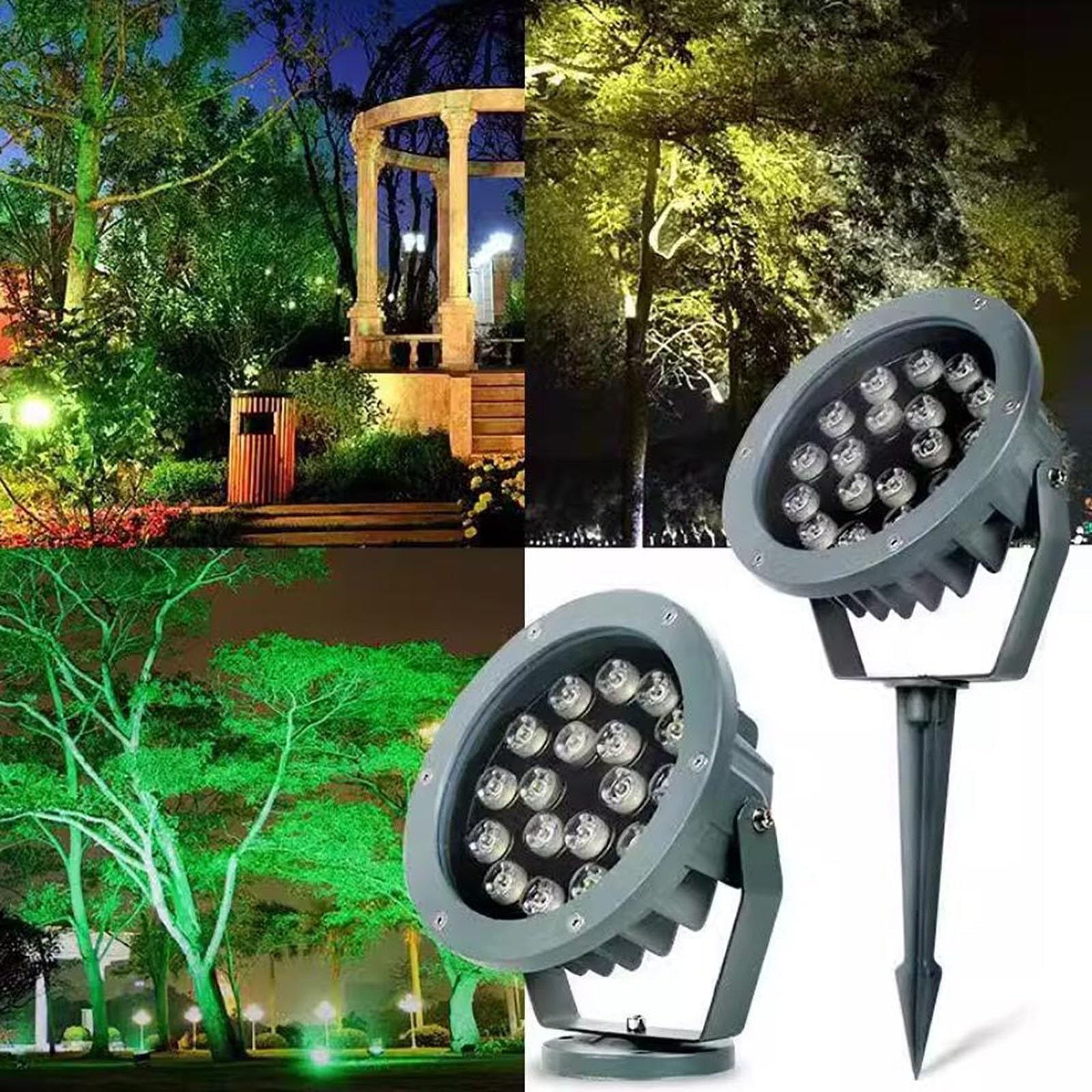Foco LED Redondo Para Exteriores - Foco LED De 220 V CA, Resistente Al Agua IP65, Con Triple Enchufe, Lámpara Para Árboles, Iluminación Paisajística Para Jardines, Patios Y Césped(RGB,A-36W)