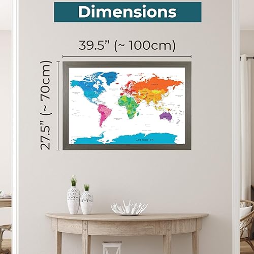 Vista 77 de Lienzo - Mapa de viaje personalizado con diseño colorido del mundo con marco negro rústico