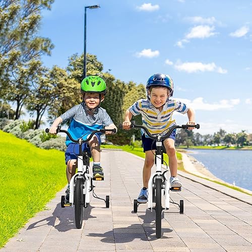 Miniatura 9 de BABY JOY Bicicleta para niños, 12, 14, 16, 18 pulgadas, para niños y niñas de 3 a 8 años con ruedas de entrenamiento, freno de mano, freno de