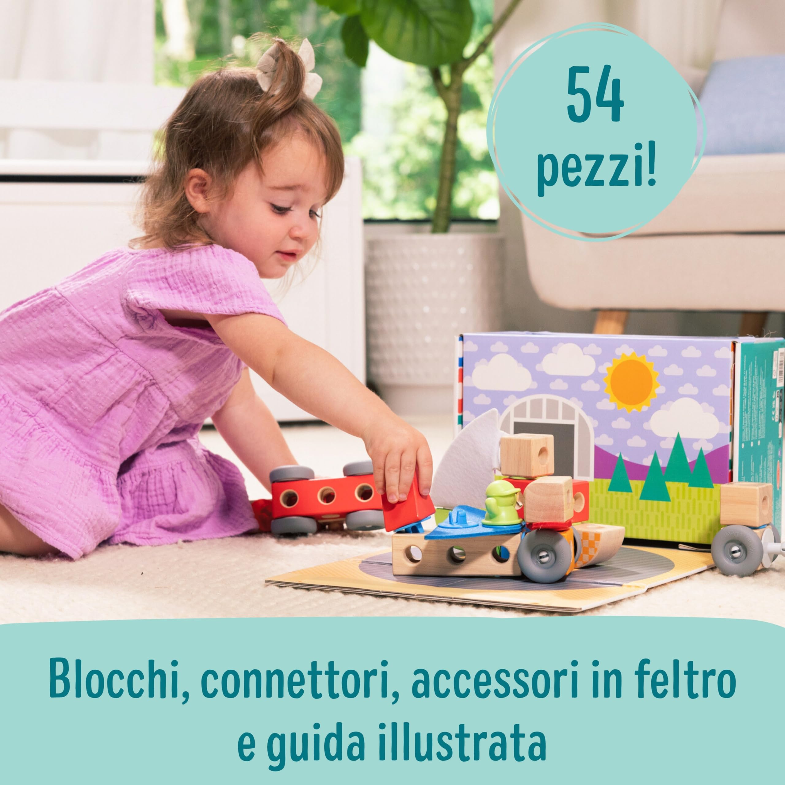Melissa & Doug Blockables Set dei Veicoli – Set di Costruzioni in Legno con Blocchi Collegabili (54 Pezzi), Gioco Creativo e Educativo, Regalo per Bambini e Bambine, 2+ Anni - Certificati FSC