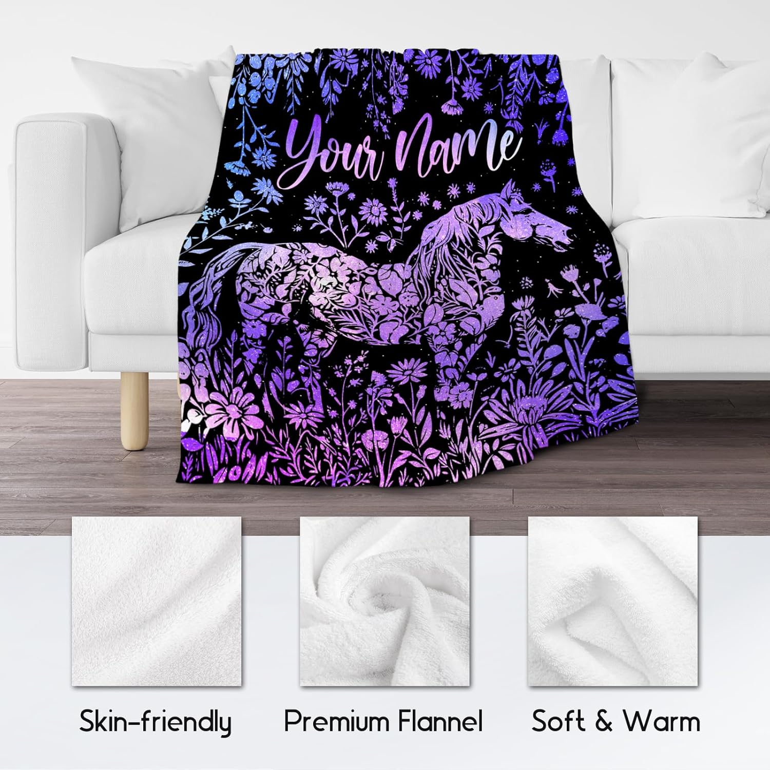 Custom Horse Blanket for Girls - Soft Fuzzy Throw Blanket Gifts - 60x80 Inches Cute Blankets for Bed, Couch & Living Room