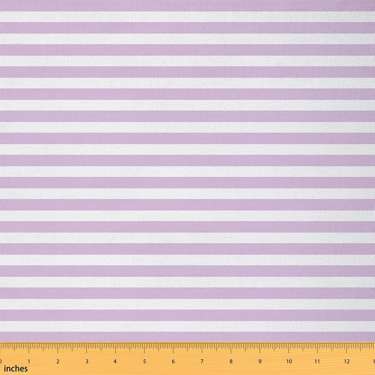 Violet Striped Fabric by The Yard, Purple White Farmhouse Ticking Stripes Decorative Fabric, for Women Horizontal Stripes Geometric Lines Indoor Outdoor Fabric, 2 Yards