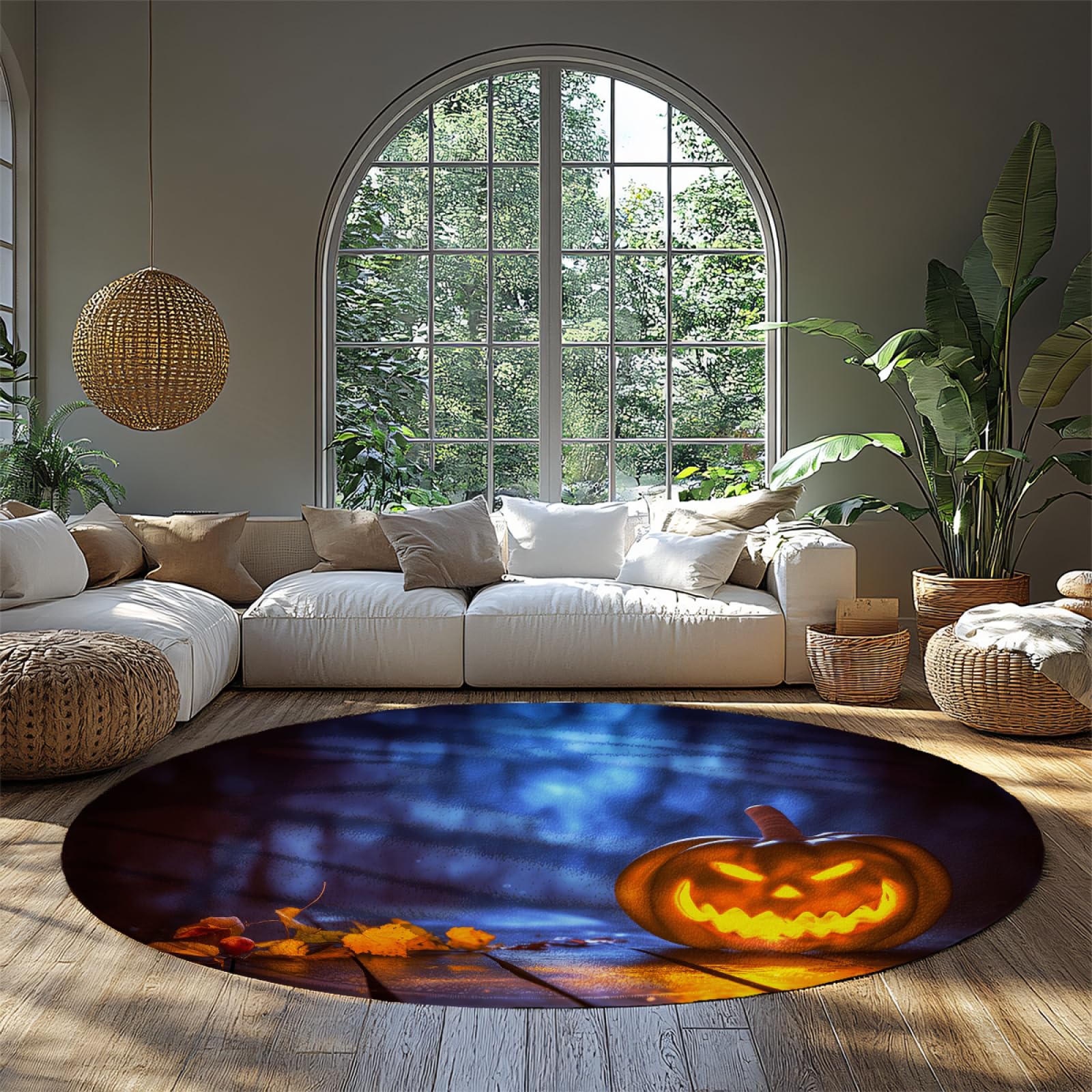 Tapis effrayant citrouille lanterne rond 150 cm pour sol de dressing ferme