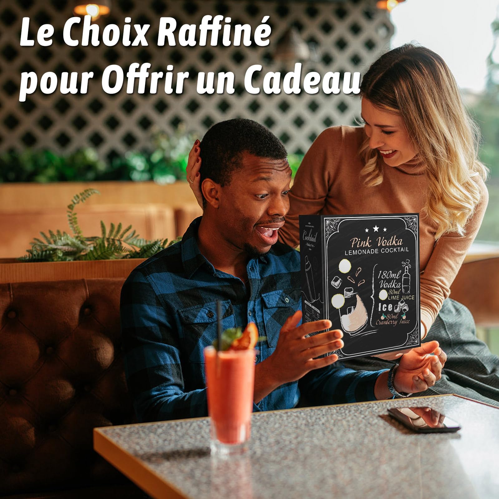 Kit Shaker à Cocktail en Acier Inoxydable GWHOLE avec Support Bois et Recette