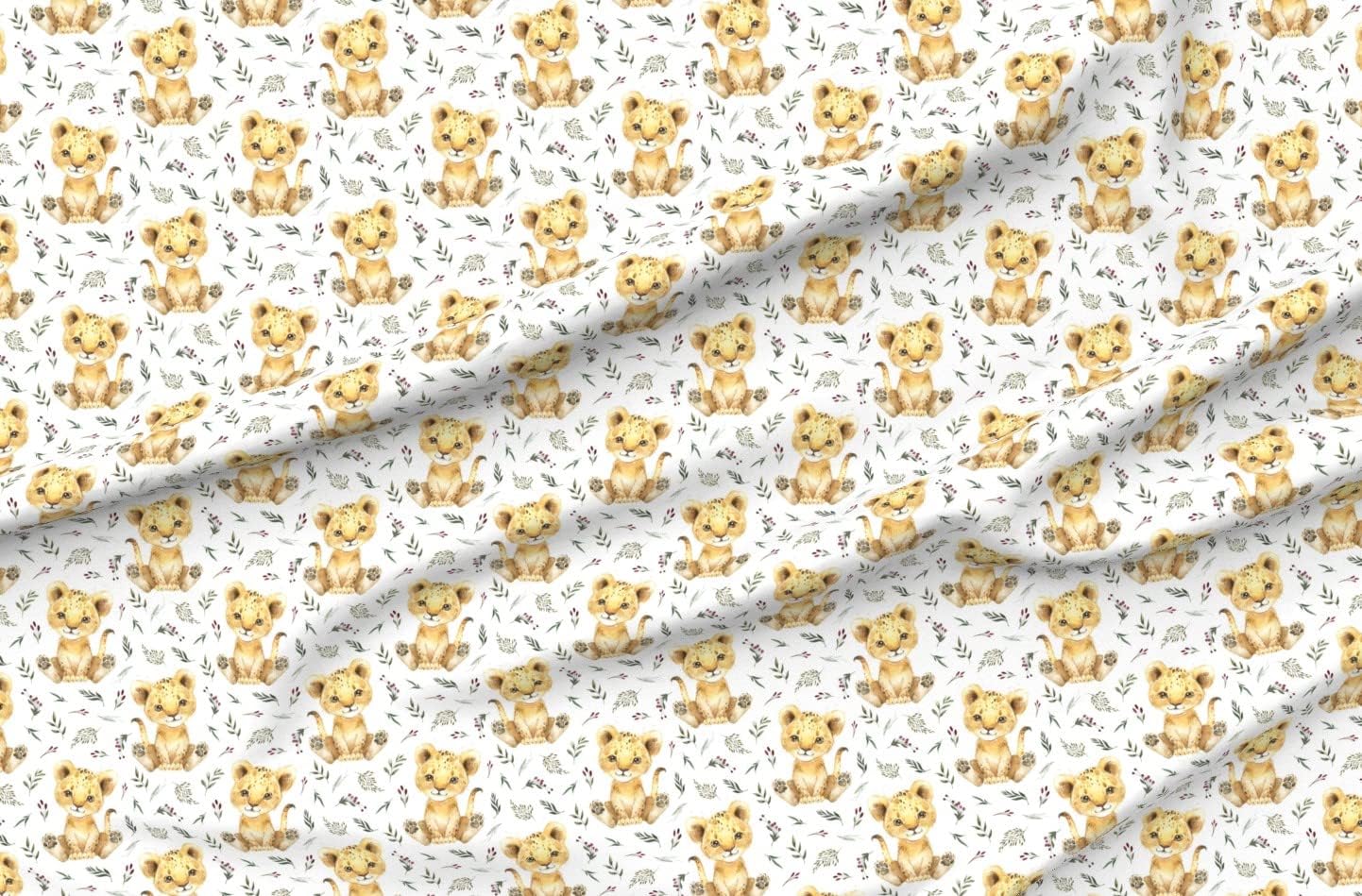 Spoonflower Fabric - Lion Floral White Inch Animals Desert Animal Safari Printed on Organic Cotton Sateen Fabric by The Yard - Sewing Quilting Apparel Home Decor
