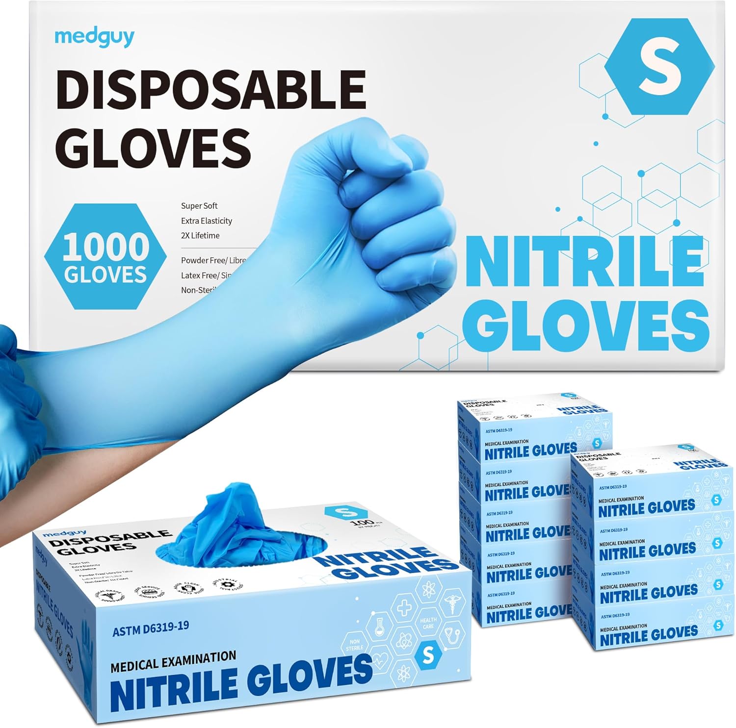 Powder-Free Nitrile Exam Gloves, 4.5 Mil, 1000 Count, Blue Food-Safe Disposable Gloves for Medical, Cooking, Cleaning