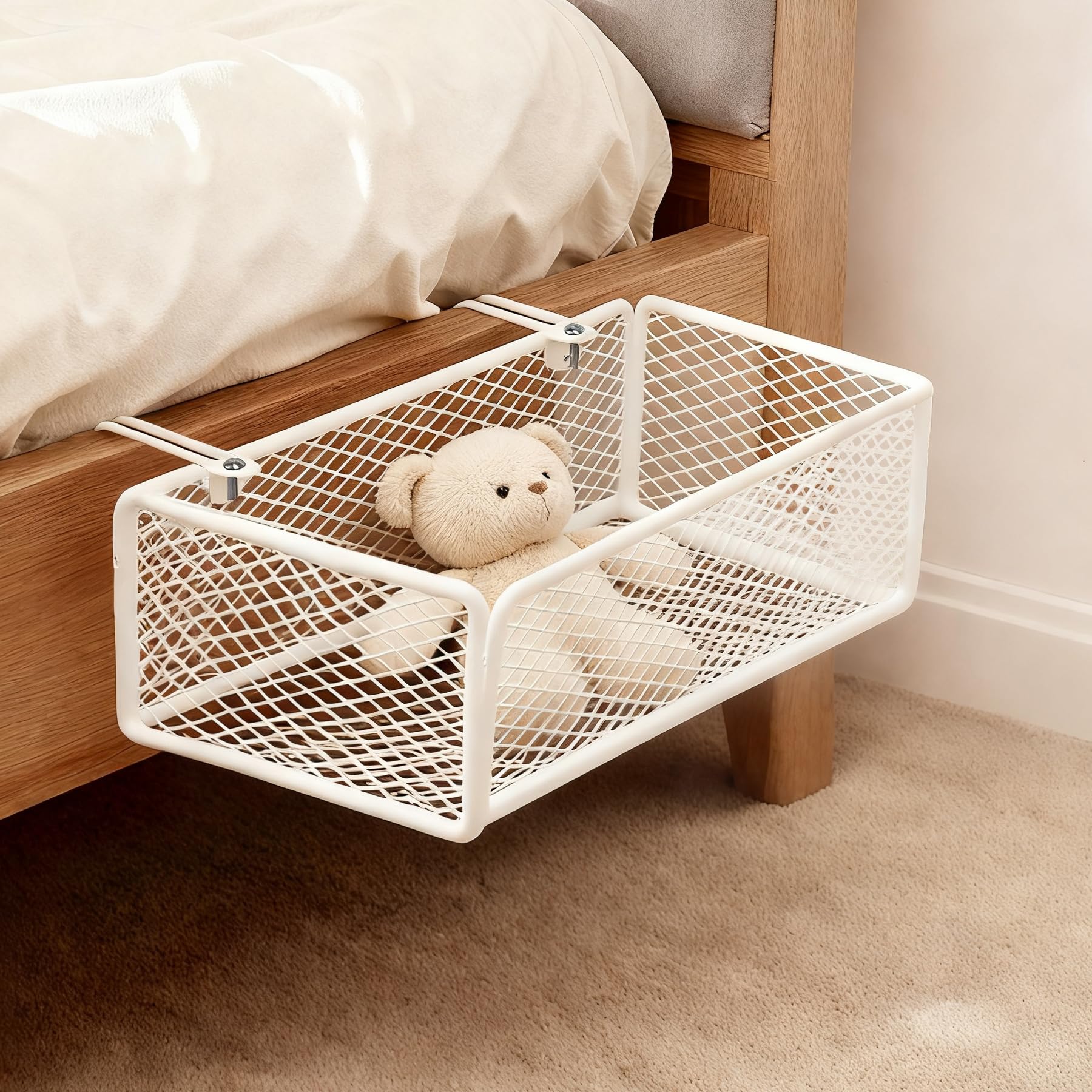 Vivikivi Bedside Hanging Storage Basket,Bunk Bed Shelf, White, 27x15x9cm
