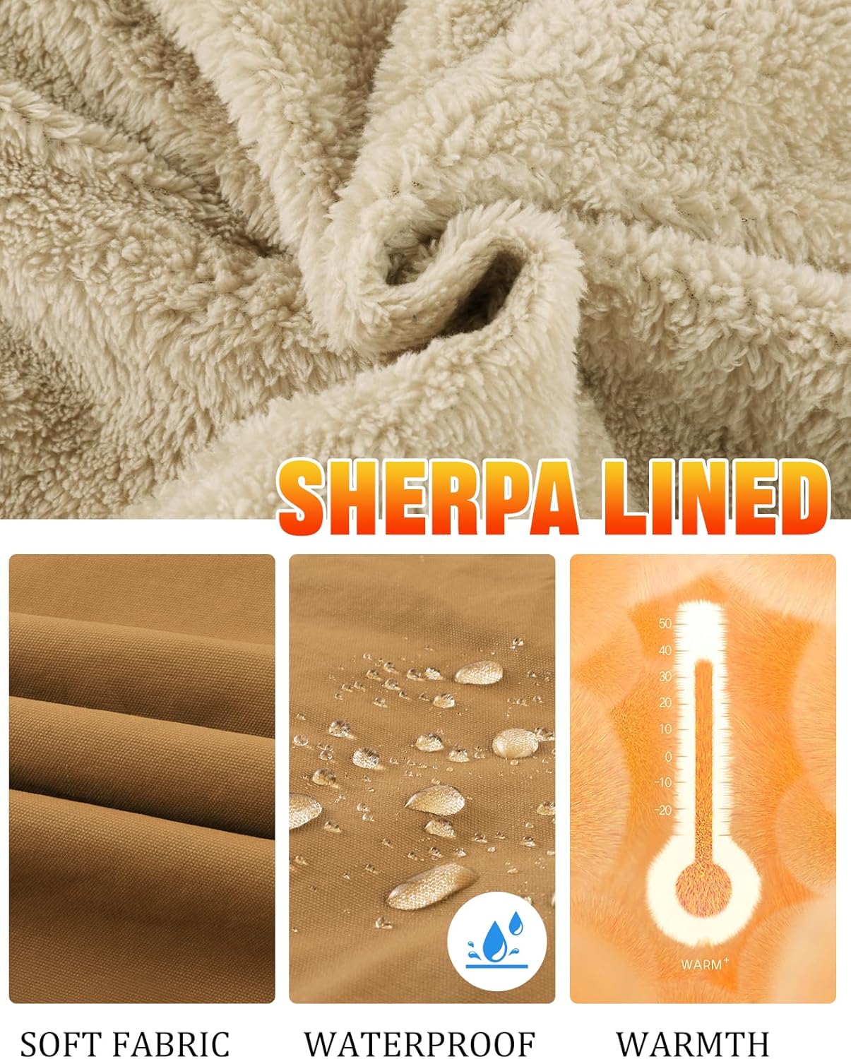 Flygo Mens Sherpa Lined Detroit Jacket Winter Warm Fleece Coat Waxed Washed Canvas Rugged Waterproof Jackets - Image 5