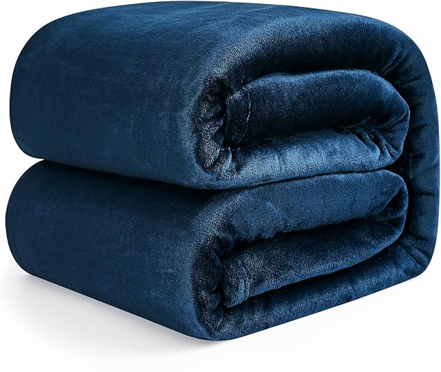 EHEYCIGA Fleece Blanket Navy Throws for Sofas Fluffy Warm Soft Blanket for Bed Settees Armchairs, Fit All Season, Single, 130x165cm