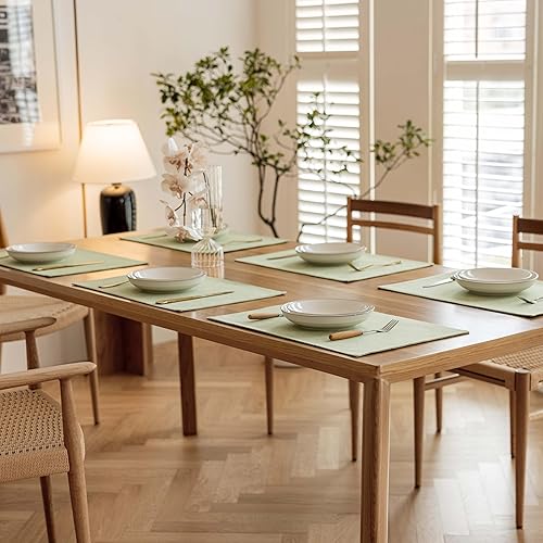 Miniatura 7 de Demetex Juego de 8 manteles individuales de tela verde resistentes al calor, manteles individuales de lino lavables para mesas de cocina y comedor,