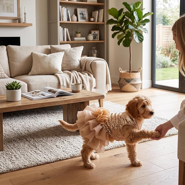 Foto 2 de 3 de Vestido para Mascotas Ropa Perros Pequeños Lentejuelas Tiquín Sedoso Disfraz Perrito Princesa Elegante Falda…