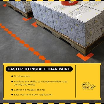 Mighty Line 5.5 in Wide Solid Arrows Roll, 200 ct, Black | For Workplace Safety, Caution, Warning and Hazard Awareness, Industrial Quality, Peel and Stick Adhesive Application