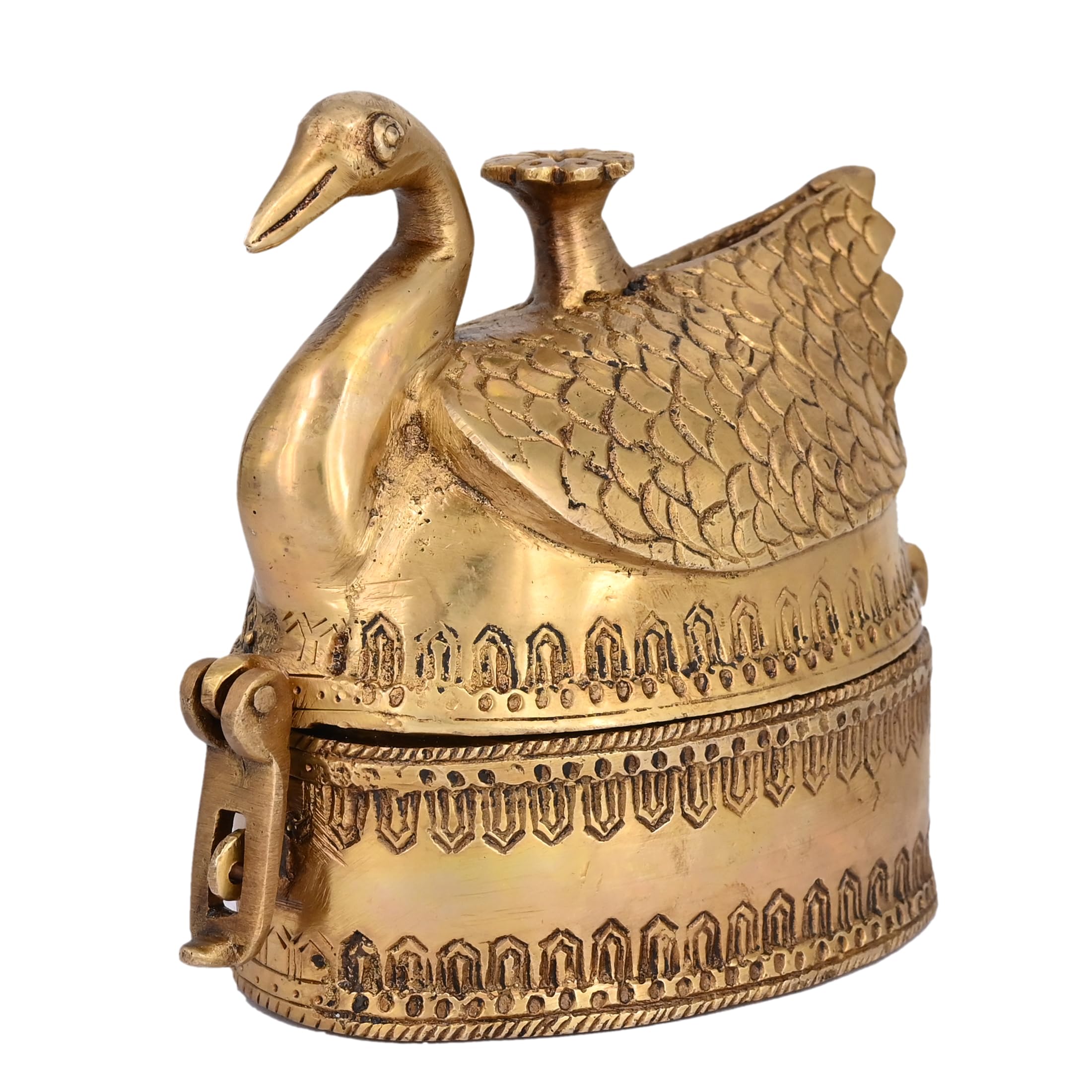 Vintage Gulley Brass Swan Storage Box, Vintage Style Storage Container with Ornate Pattern, Traditional Indian Design, Decorative Jewelery Box, Home Decor-image-41