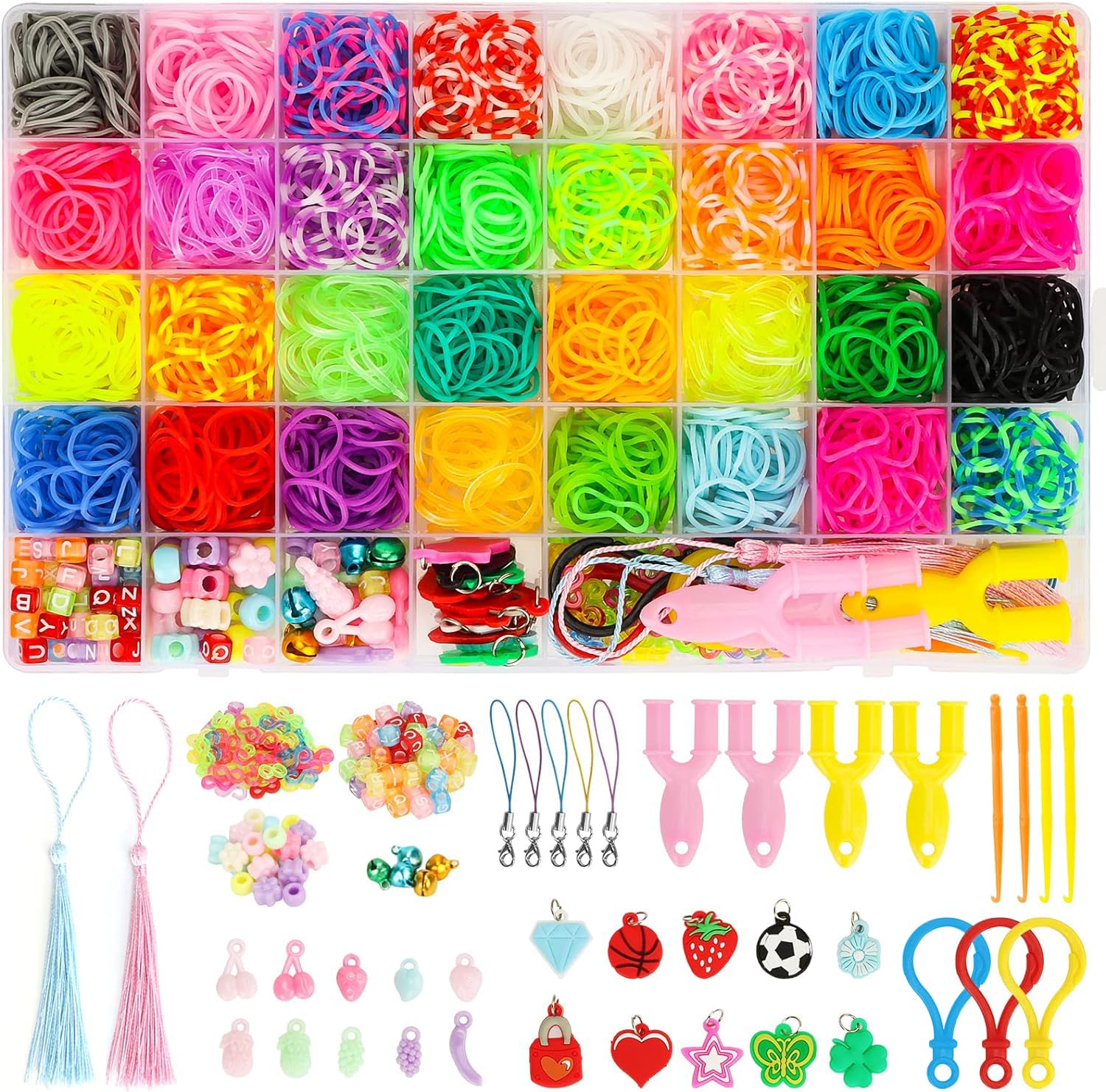 キッズAセット LIASDIVA 2500+ Loom Bands Set, 32 Colours Loops Elastics with