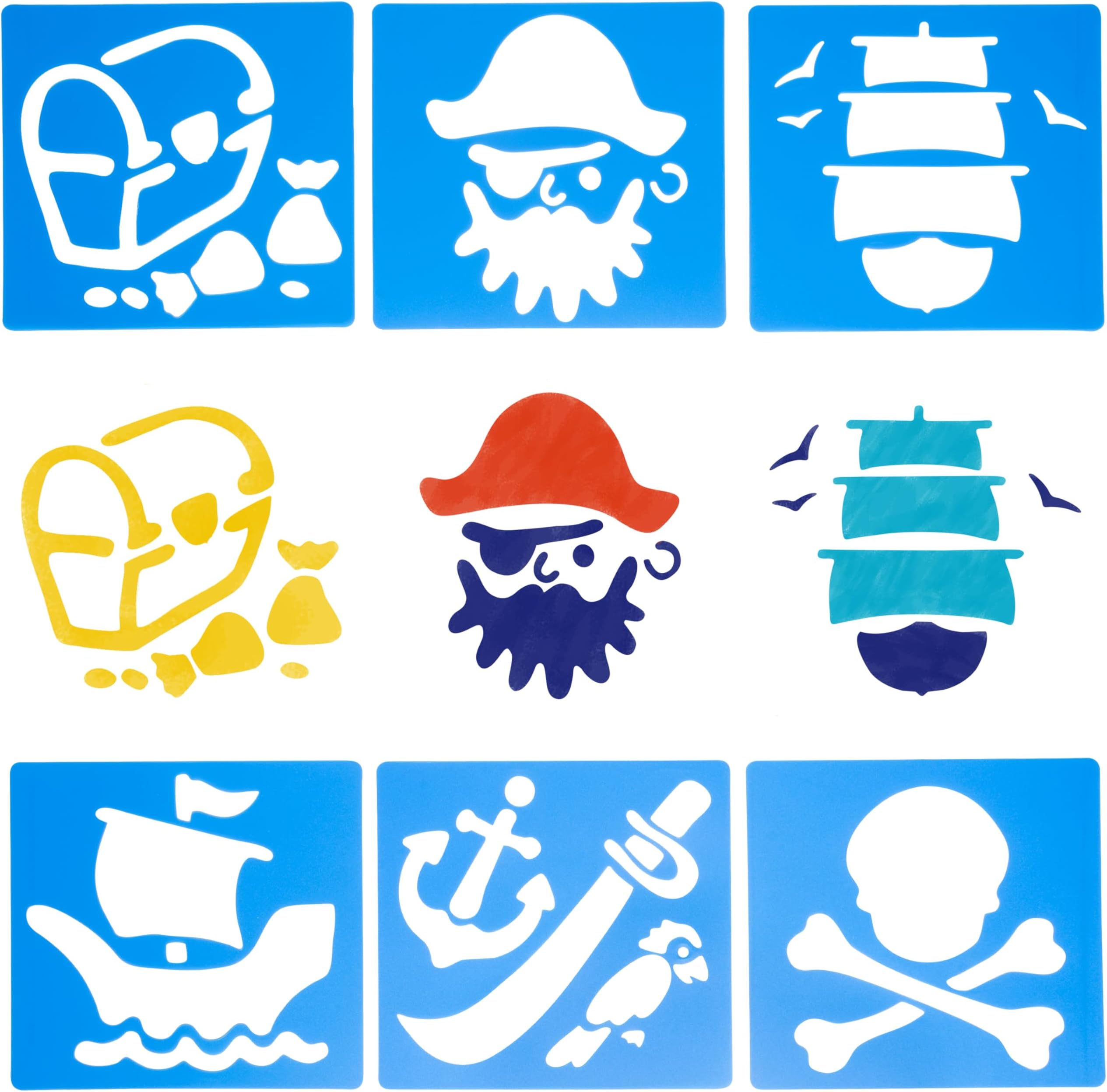 Pirate Plastic Stencils for Children to Decorate Arts and Crafts Cards and Collages (Pack of 6)