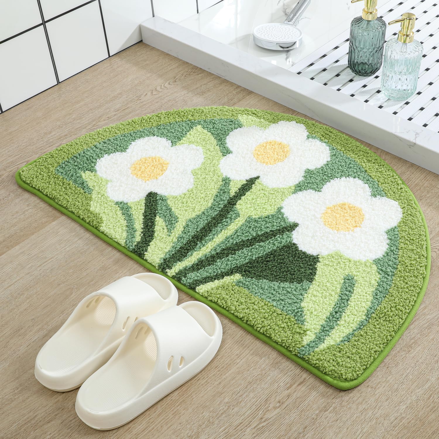 Luxury Bathroom Rugs Shaggy Bath Mats, Super Absorbent Shower Mat, Multi-Size Washable Non-Slip Bathroom Mats for Bath Showers, Green, 20"X31"
