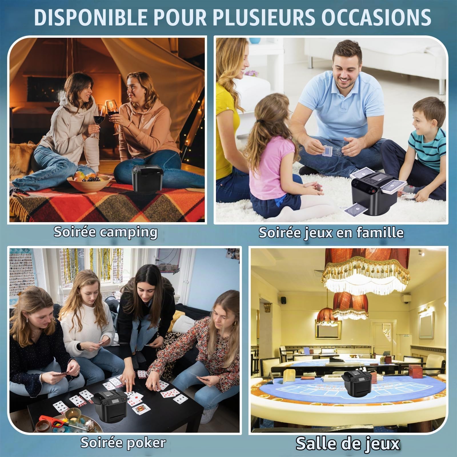 Melangeur de Carte électronique et Distributeur de Cartes à Jouer 2 en1, Mélangeur de Cartes, Machine Automatique de Revendeur de Cartes de Poker Rotative Rapide, pour UNO/Blackjack/Five Crowns