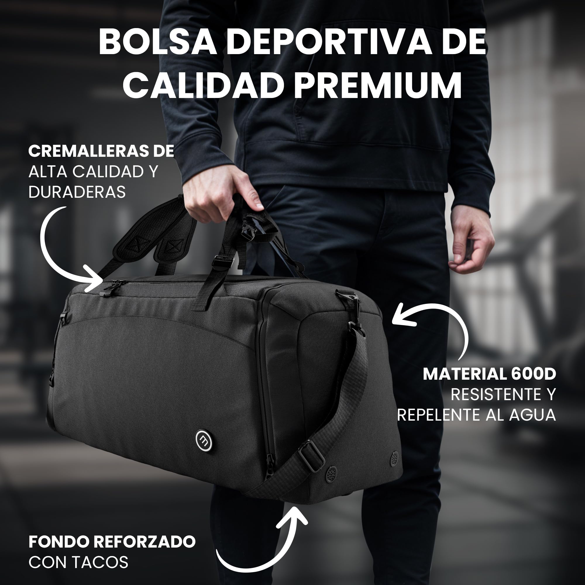 Bolsa Deporte Fitness + Mochila Función y Compartimento para Zapatos: Separada Seco y Humedo | 40/60L Deportivo Viaje Gimnasio Natacion Fin de Semana Travel Duffle Bag Equipaje Mano| Hombre Mujer — view 6