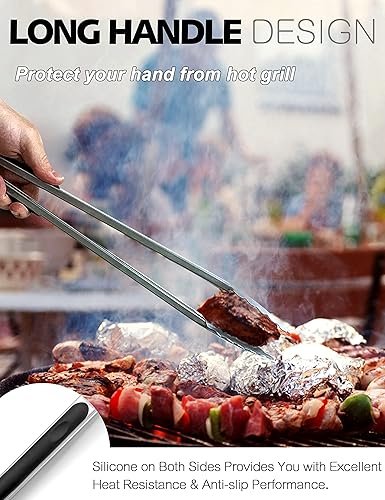 Miniatura 2 de Anaeat Pinza de Bloqueo Extra Larga de Acero Inoxidable para Parrilla, Pinza de Cocina Resistente de 17" con Resorte Helicoidal y Agarre de Silicona